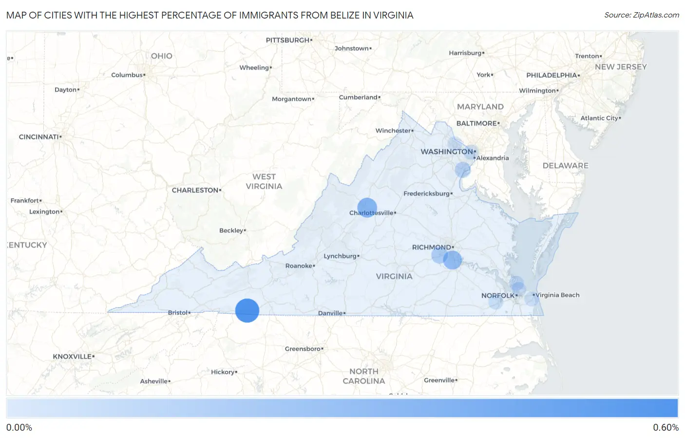 Cities with the Highest Percentage of Immigrants from Belize in Virginia Map