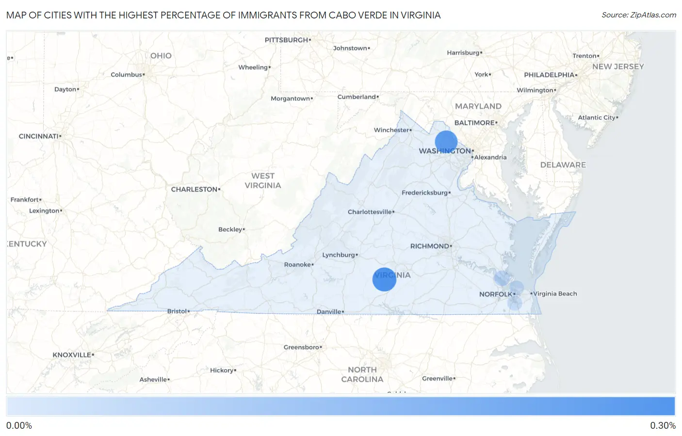 Cities with the Highest Percentage of Immigrants from Cabo Verde in Virginia Map