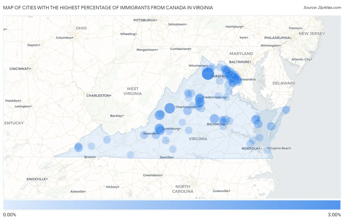 Cities with the Highest Percentage of Immigrants from Canada in Virginia Map