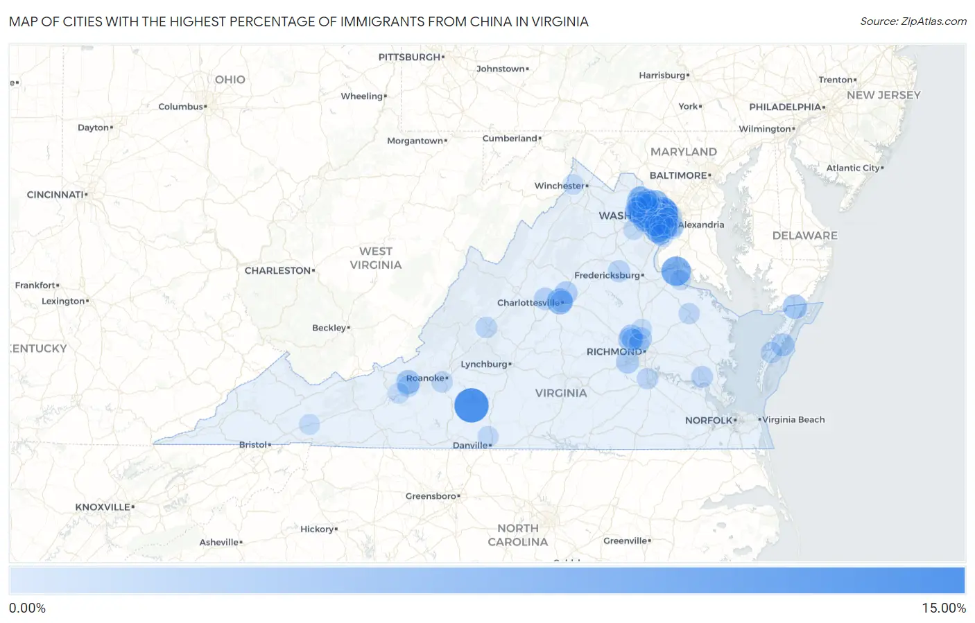 Cities with the Highest Percentage of Immigrants from China in Virginia Map