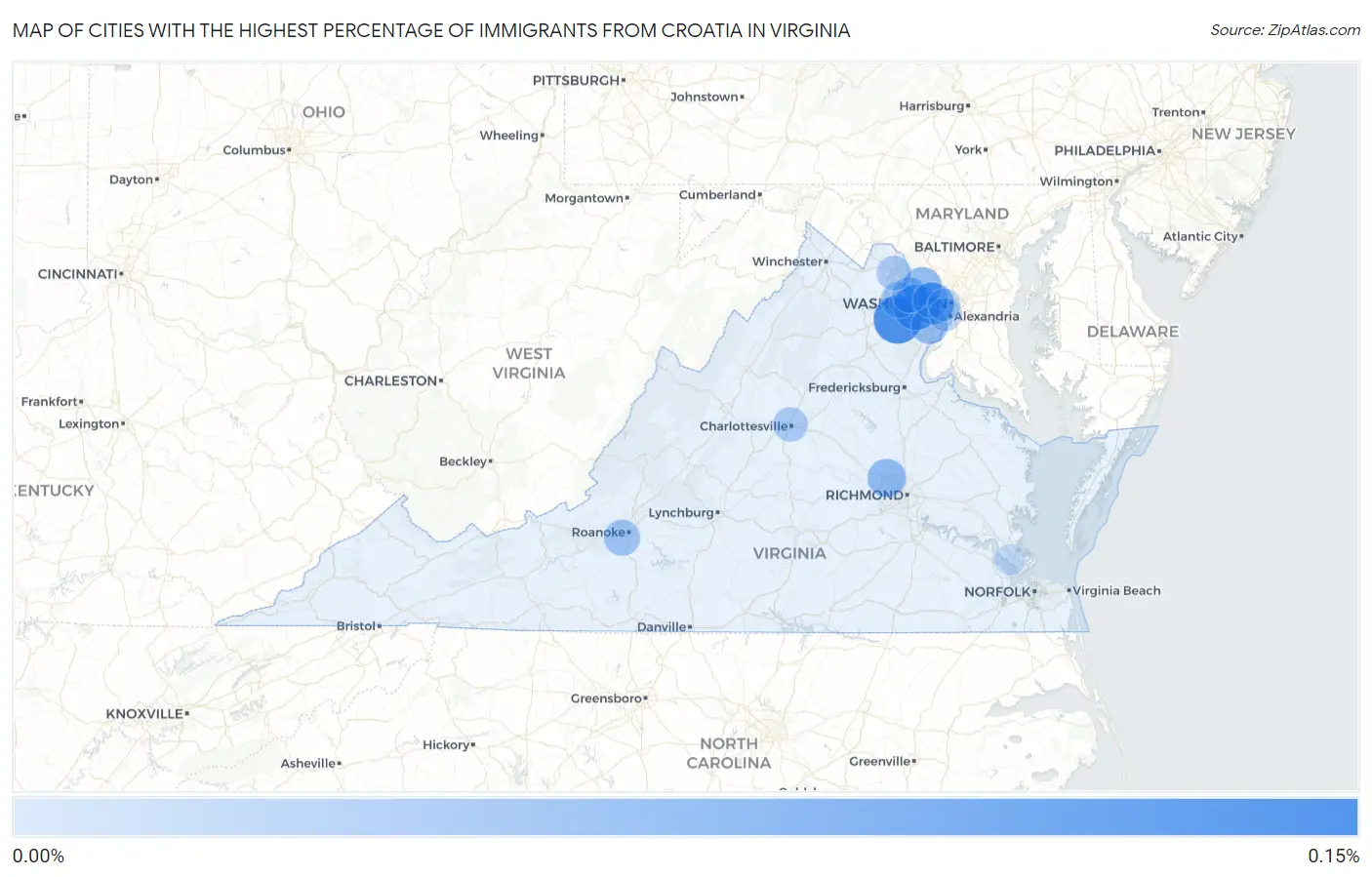 Cities with the Highest Percentage of Immigrants from Croatia in Virginia Map