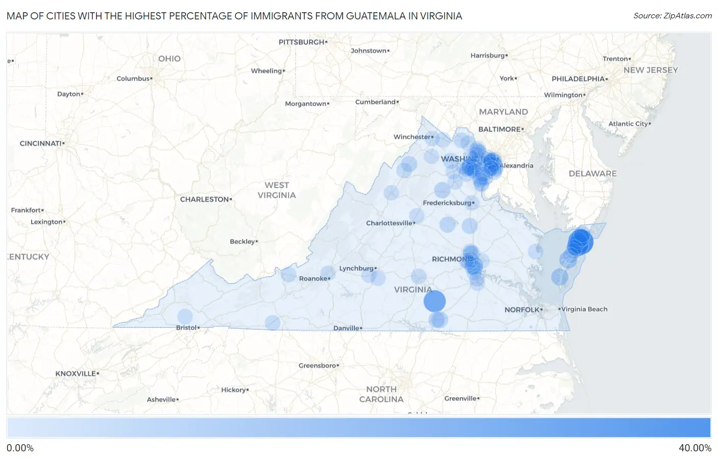 Cities with the Highest Percentage of Immigrants from Guatemala in Virginia Map