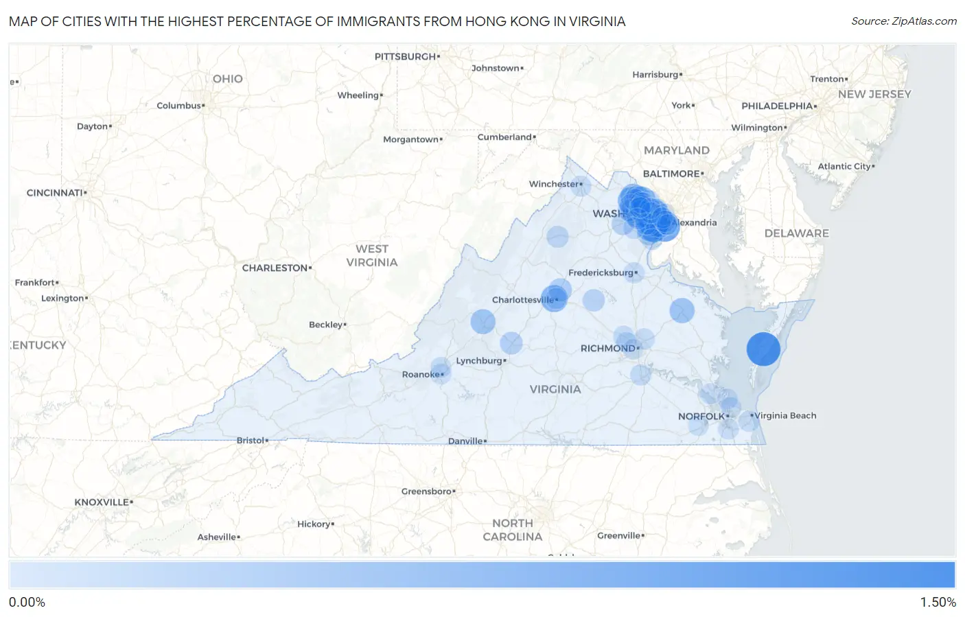Cities with the Highest Percentage of Immigrants from Hong Kong in Virginia Map