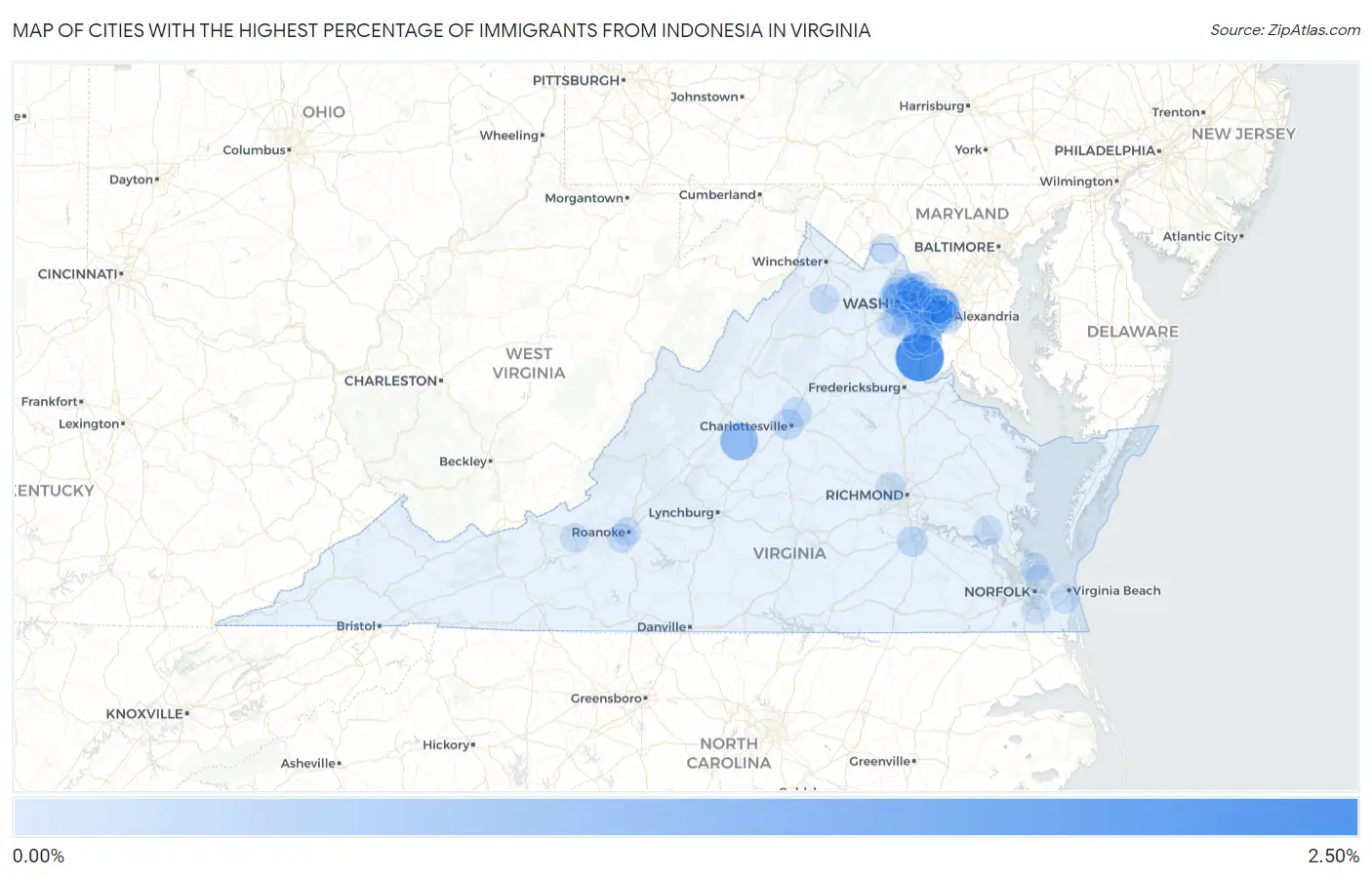 Cities with the Highest Percentage of Immigrants from Indonesia in Virginia Map