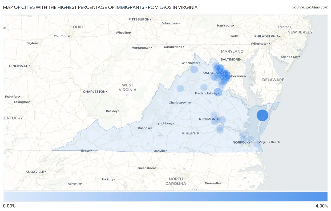 Cities with the Highest Percentage of Immigrants from Laos in Virginia Map