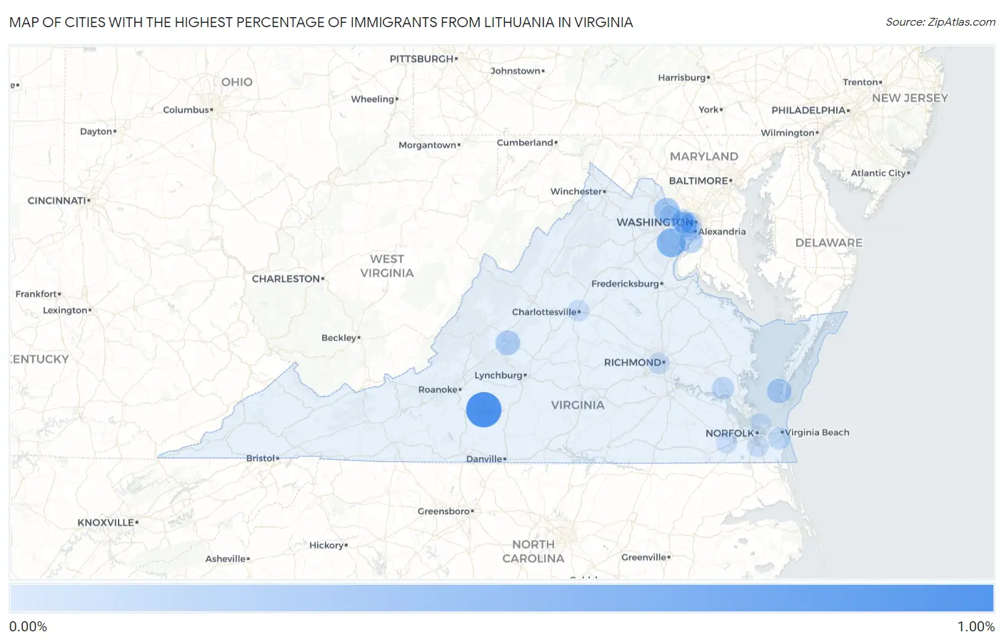 Cities with the Highest Percentage of Immigrants from Lithuania in Virginia Map