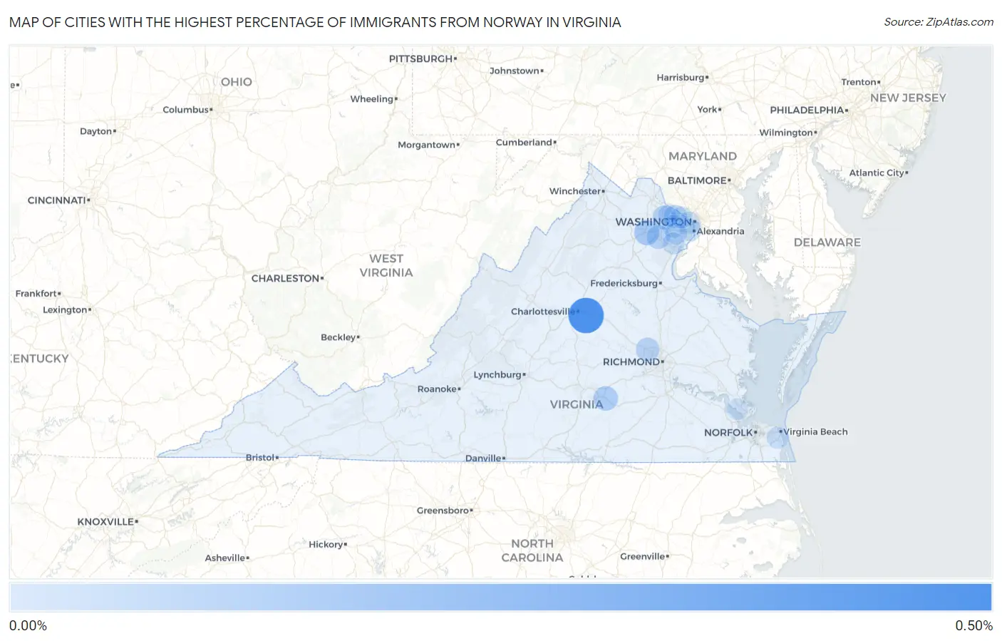 Cities with the Highest Percentage of Immigrants from Norway in Virginia Map