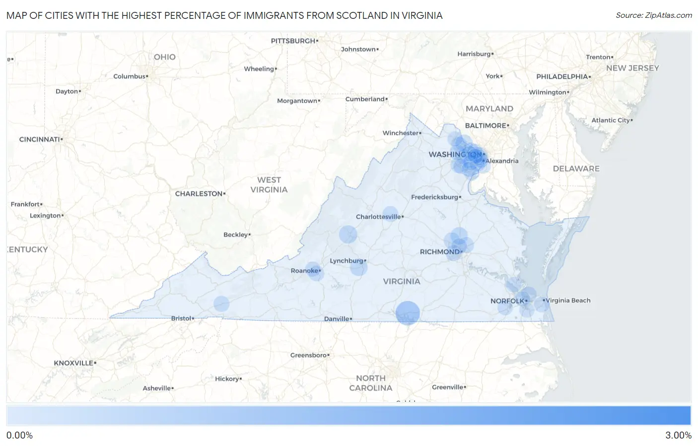 Cities with the Highest Percentage of Immigrants from Scotland in Virginia Map