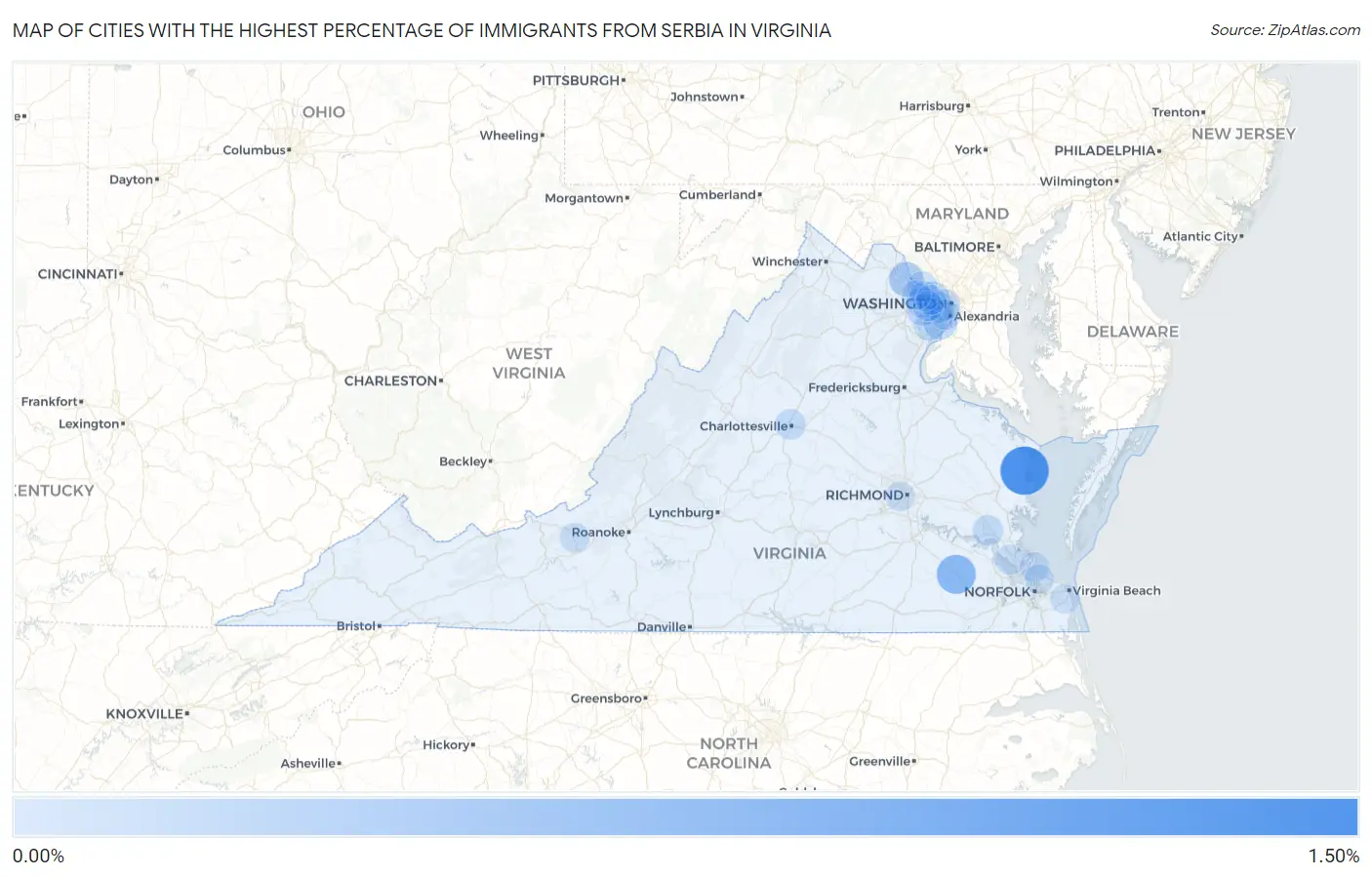 Cities with the Highest Percentage of Immigrants from Serbia in Virginia Map