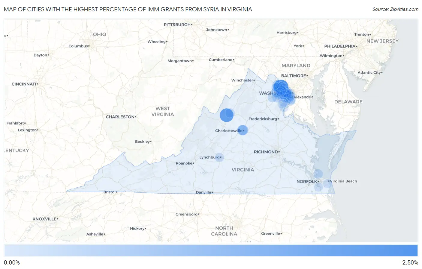 Cities with the Highest Percentage of Immigrants from Syria in Virginia Map