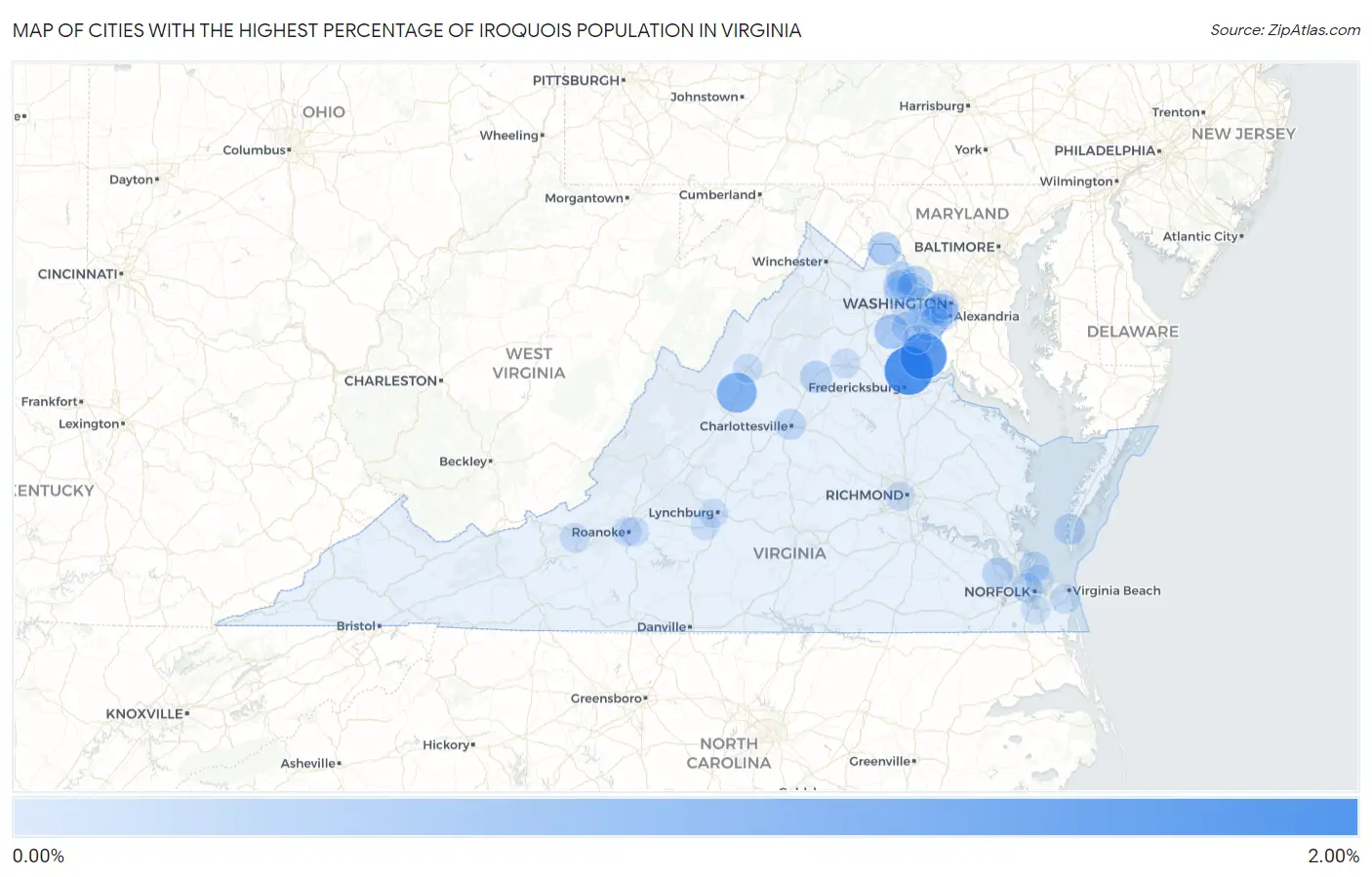 Cities with the Highest Percentage of Iroquois Population in Virginia Map
