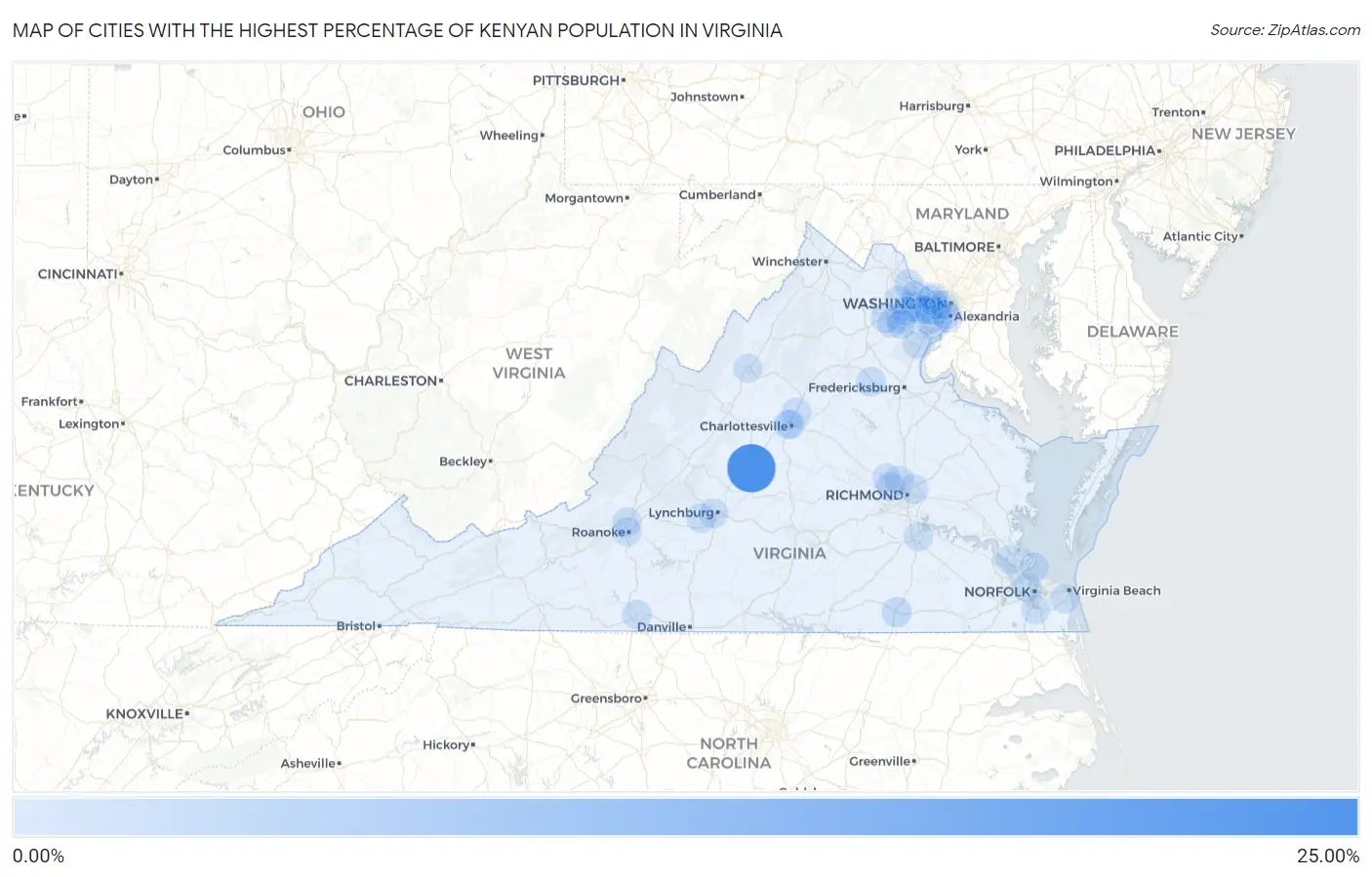 Cities with the Highest Percentage of Kenyan Population in Virginia Map