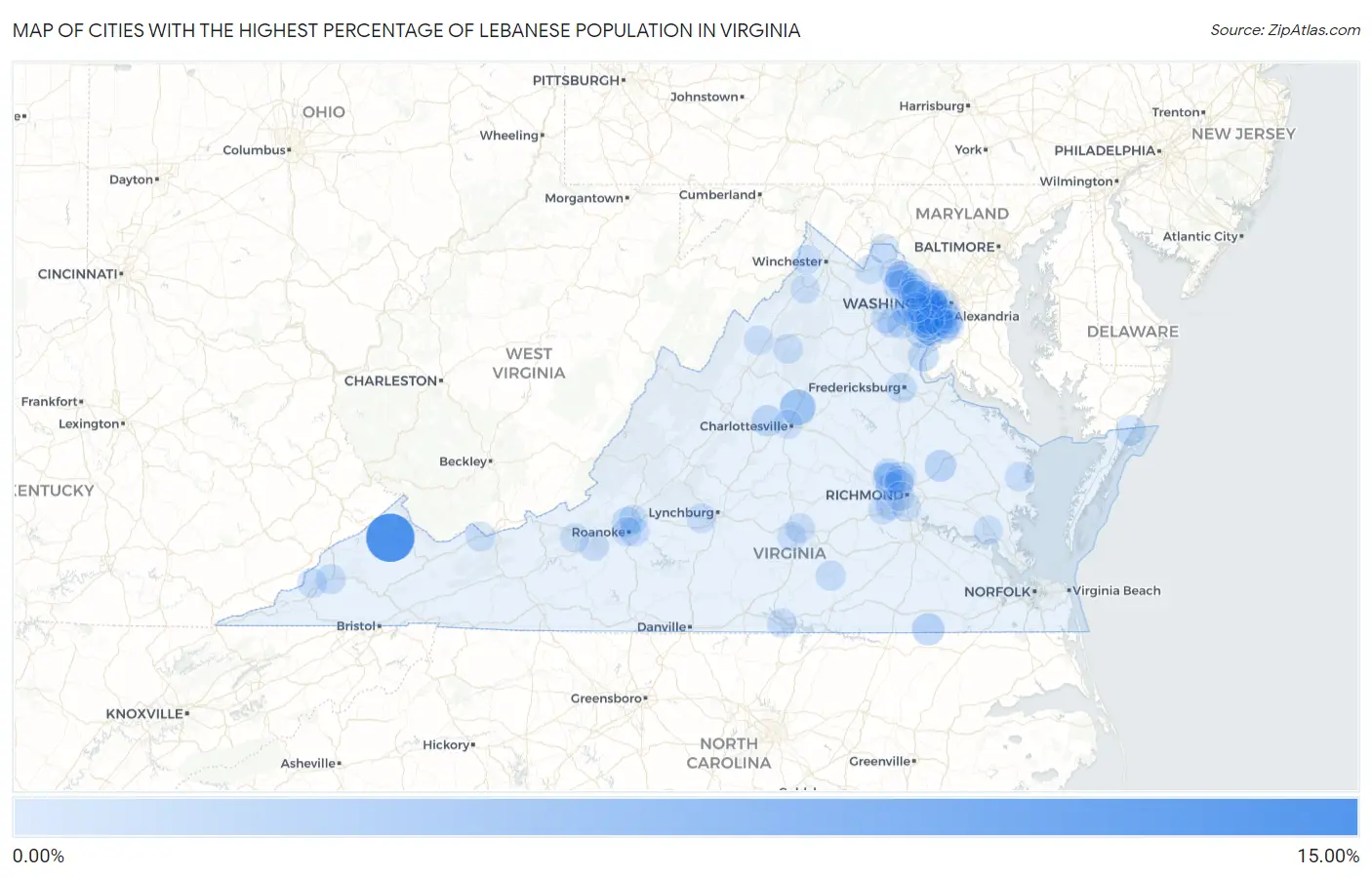 Cities with the Highest Percentage of Lebanese Population in Virginia Map