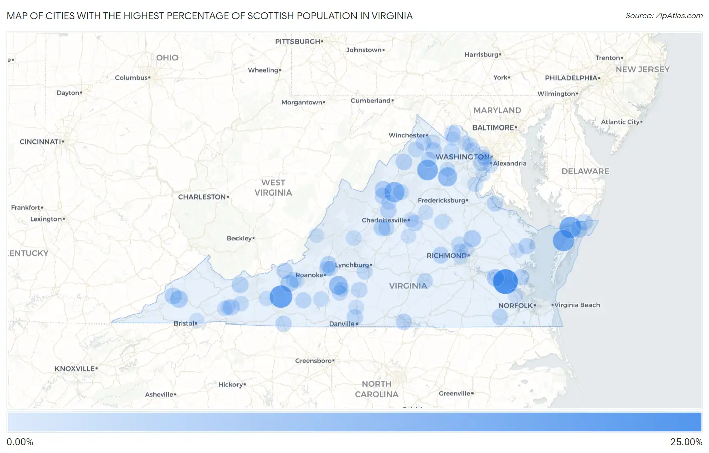 Cities with the Highest Percentage of Scottish Population in Virginia Map