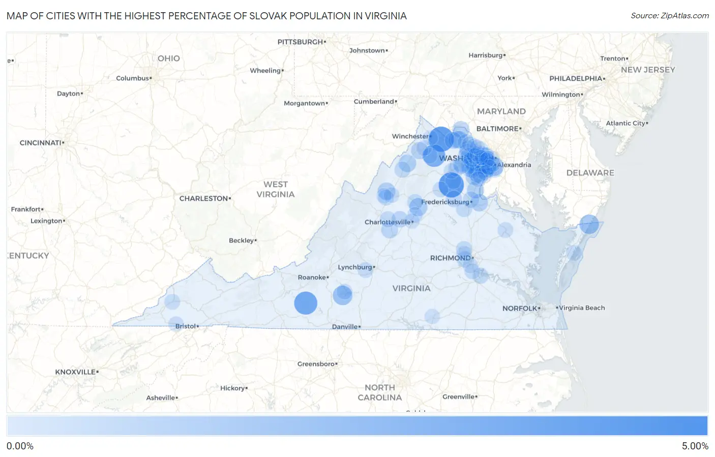 Cities with the Highest Percentage of Slovak Population in Virginia Map