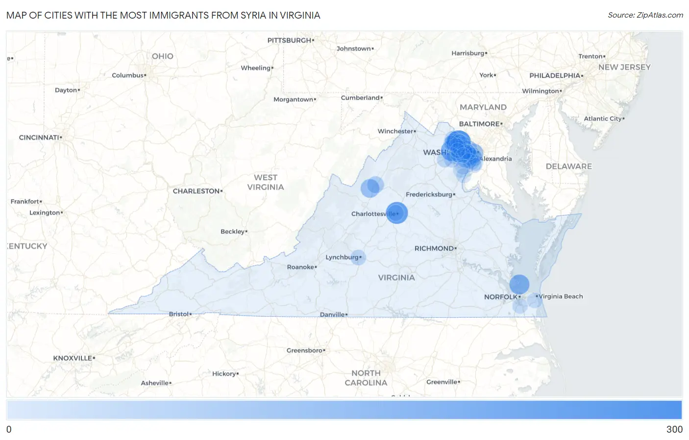 Cities with the Most Immigrants from Syria in Virginia Map