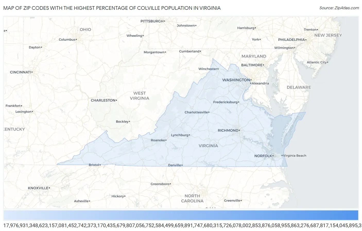 Zip Codes with the Highest Percentage of Colville Population in Virginia Map