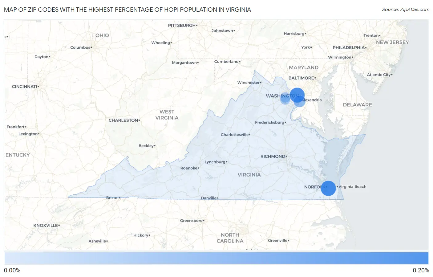 Zip Codes with the Highest Percentage of Hopi Population in Virginia Map