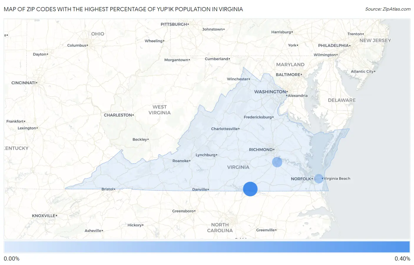 Zip Codes with the Highest Percentage of Yup'ik Population in Virginia Map