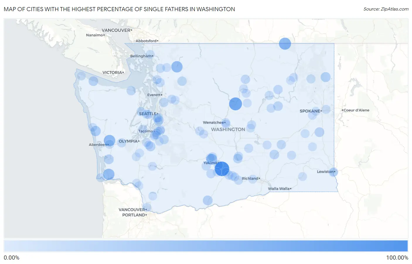 Cities with the Highest Percentage of Single Fathers in Washington Map