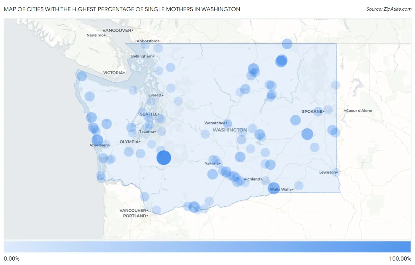 Cities with the Highest Percentage of Single Mothers in Washington Map