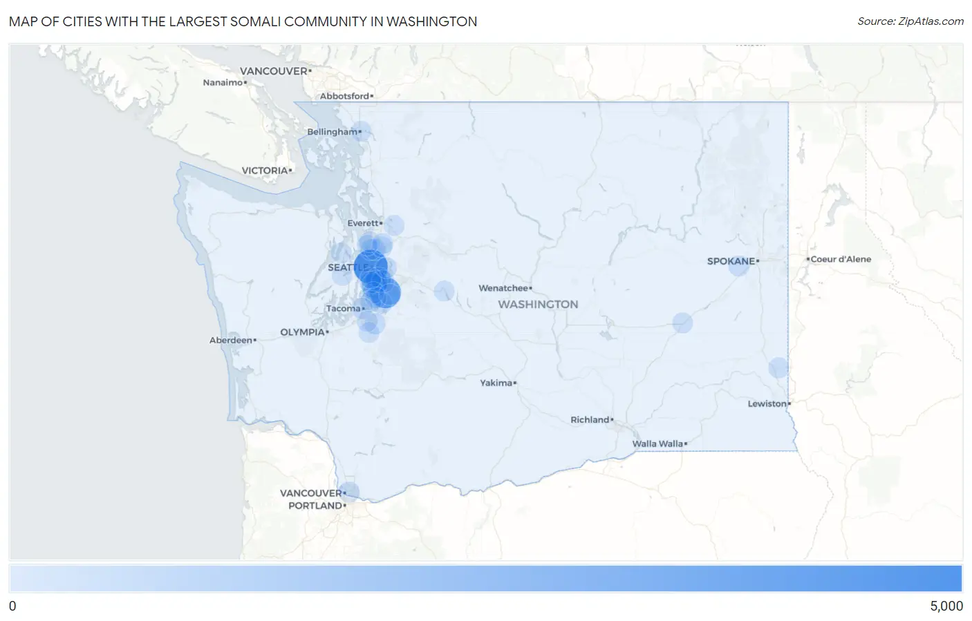 Cities with the Largest Somali Community in Washington Map