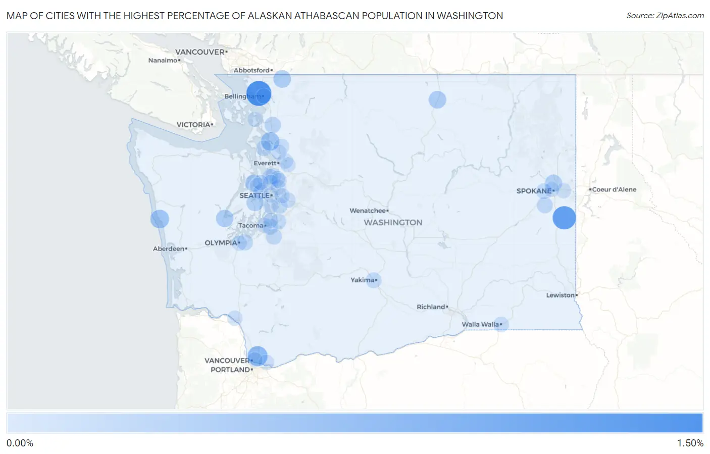 Cities with the Highest Percentage of Alaskan Athabascan Population in Washington Map