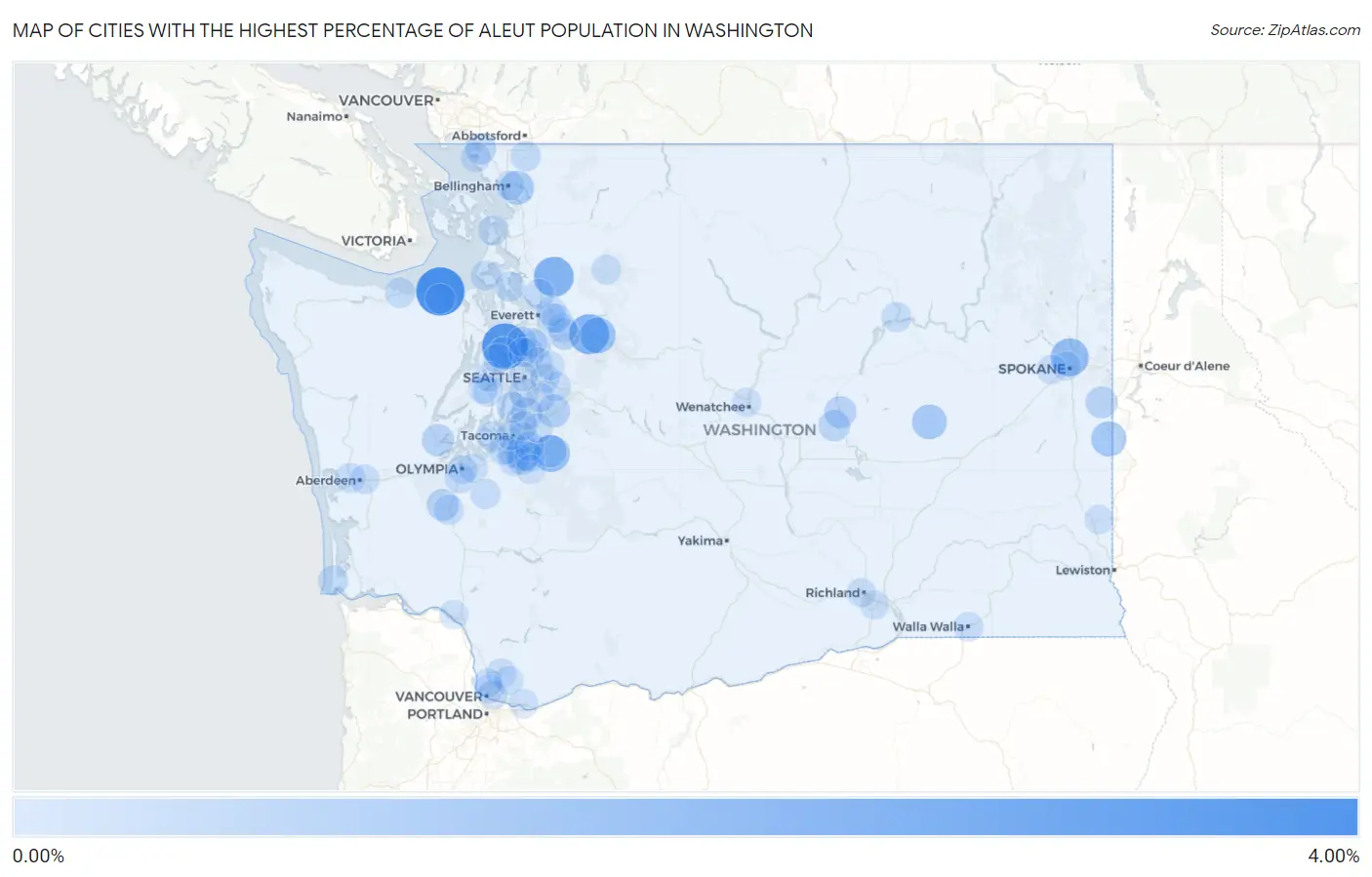 Cities with the Highest Percentage of Aleut Population in Washington Map