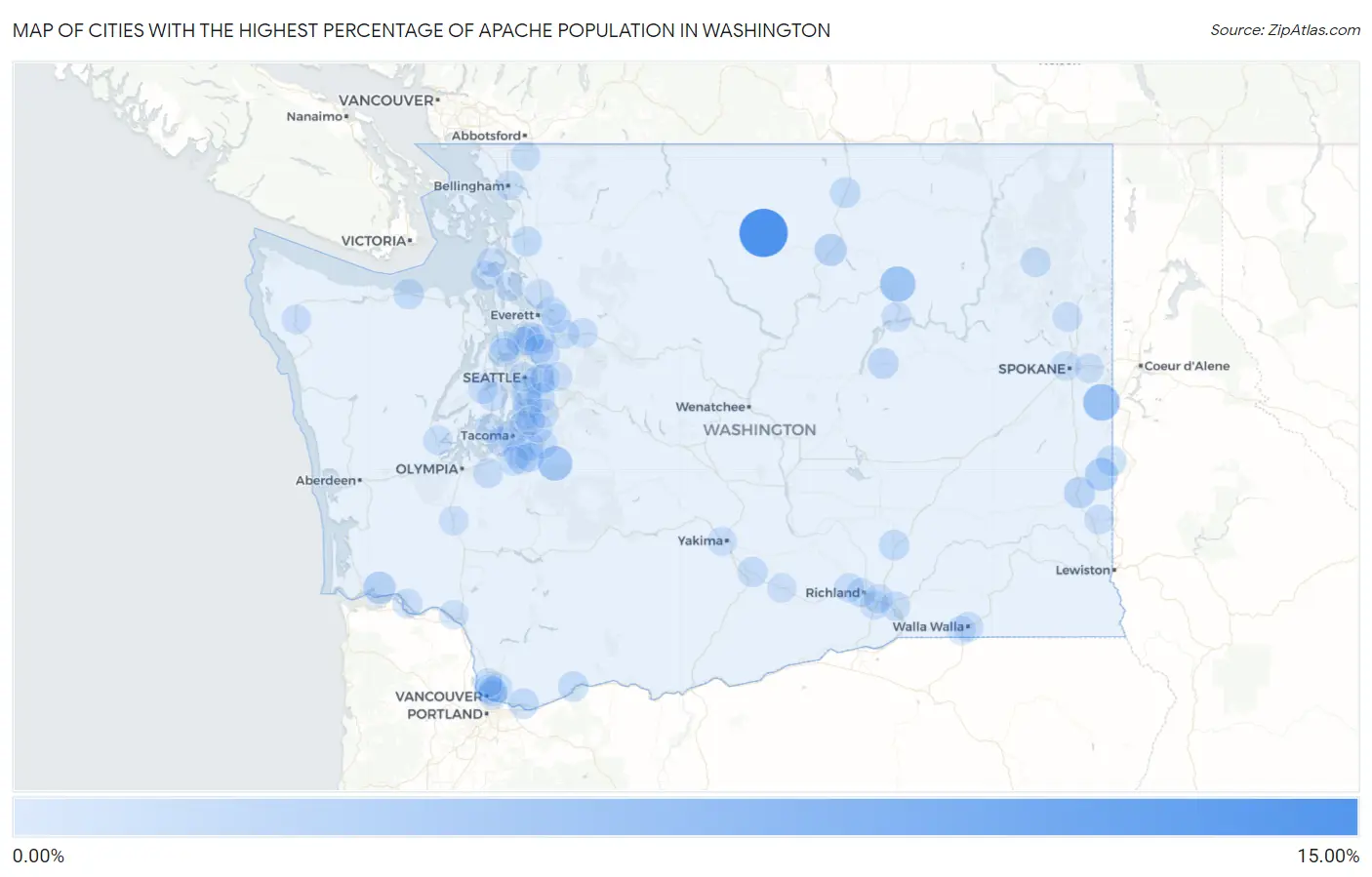 Cities with the Highest Percentage of Apache Population in Washington Map