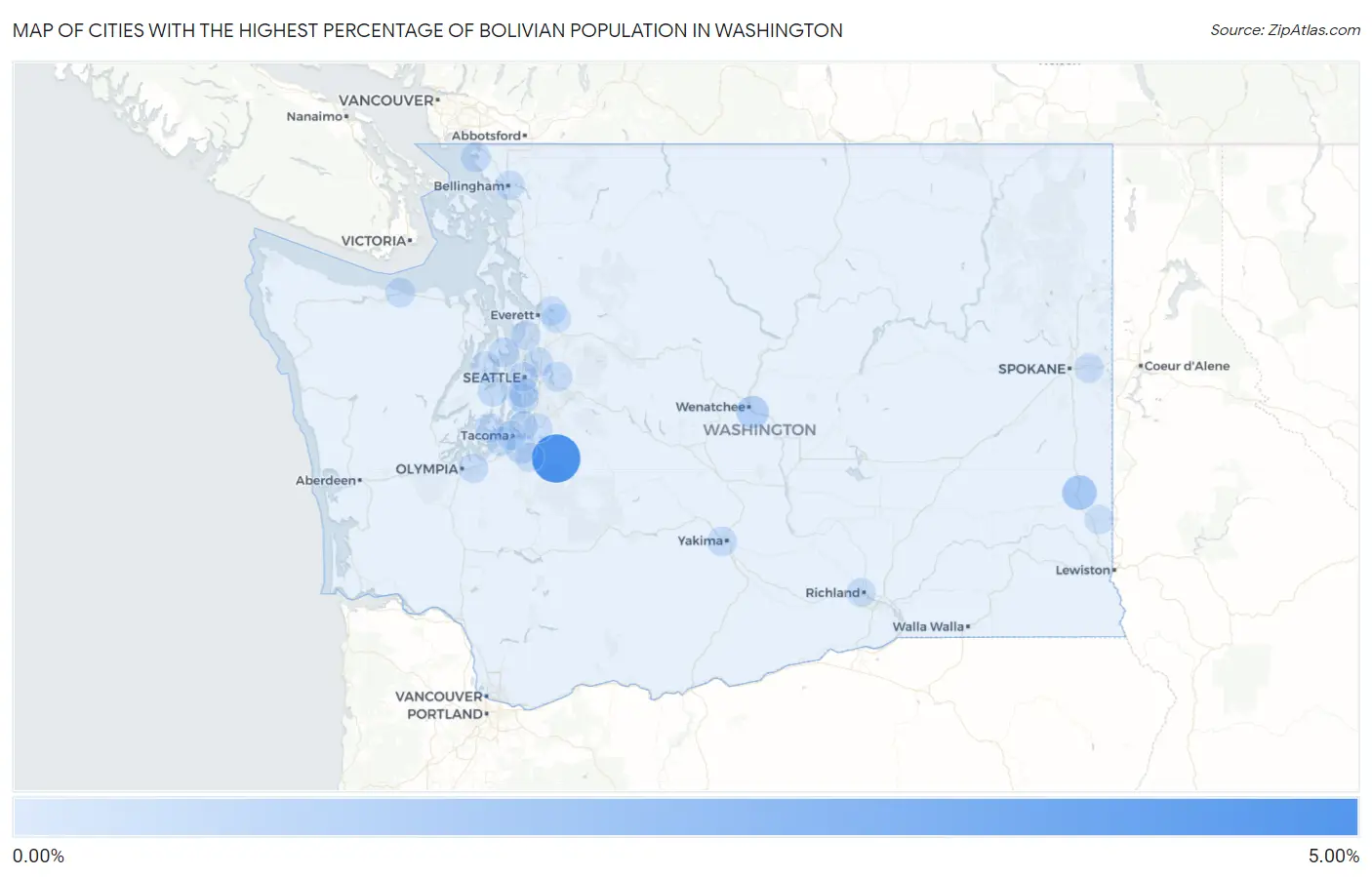 Cities with the Highest Percentage of Bolivian Population in Washington Map