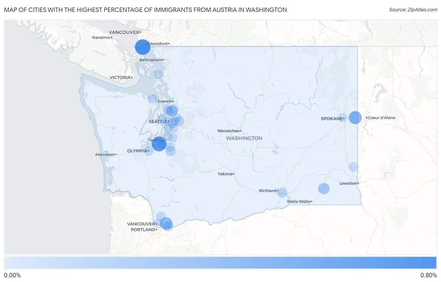 Cities with the Highest Percentage of Immigrants from Austria in Washington Map