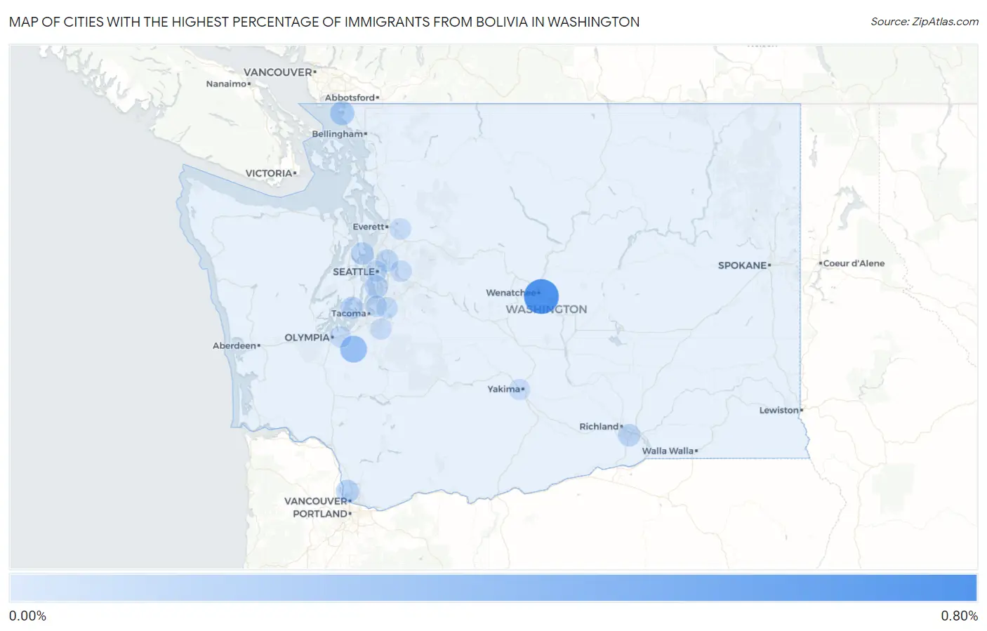 Cities with the Highest Percentage of Immigrants from Bolivia in Washington Map