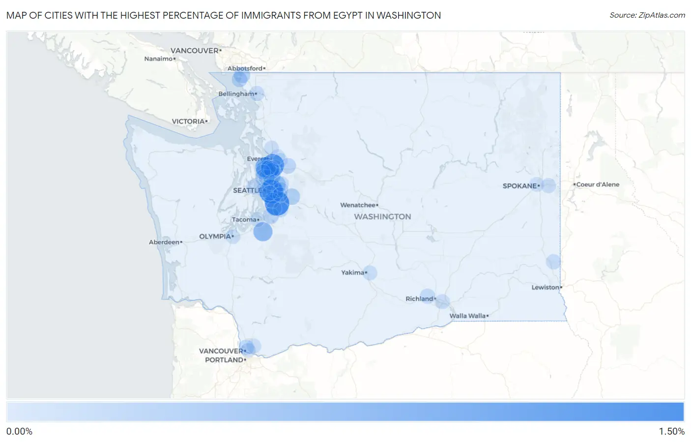 Cities with the Highest Percentage of Immigrants from Egypt in Washington Map