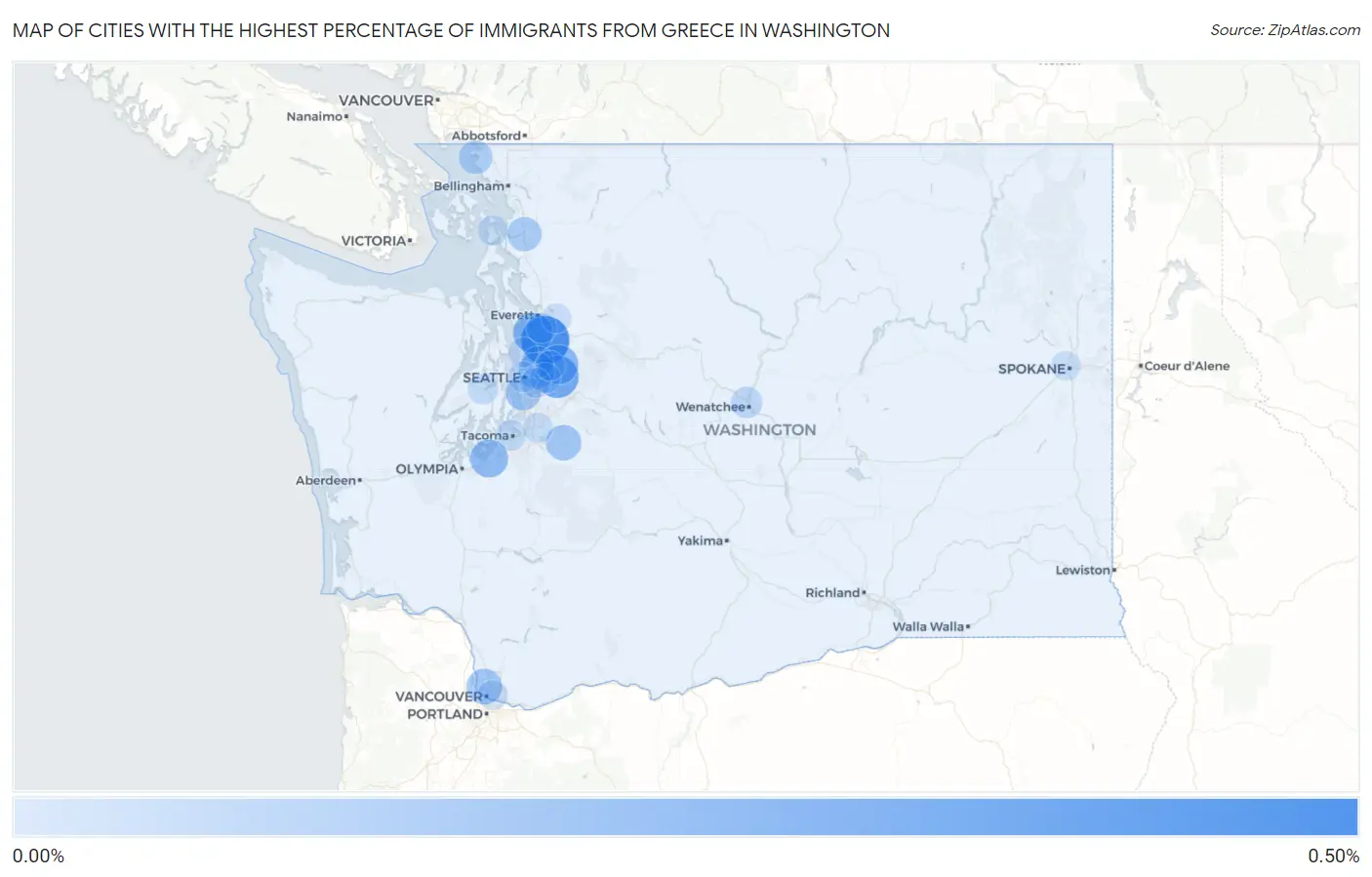 Cities with the Highest Percentage of Immigrants from Greece in Washington Map