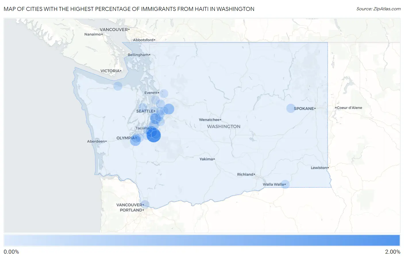 Cities with the Highest Percentage of Immigrants from Haiti in Washington Map