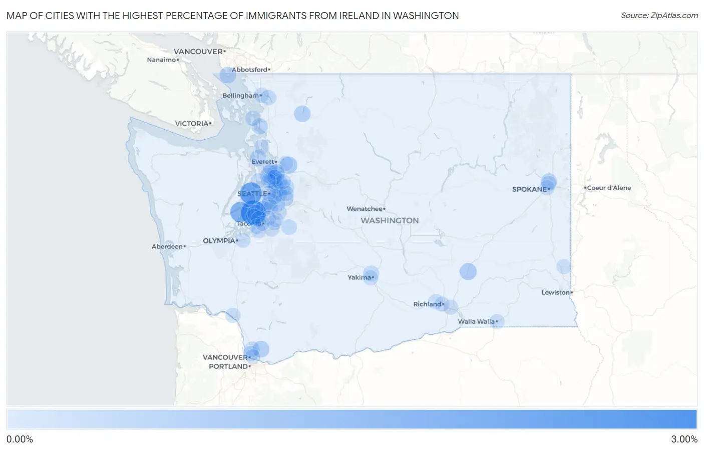 Cities with the Highest Percentage of Immigrants from Ireland in Washington Map