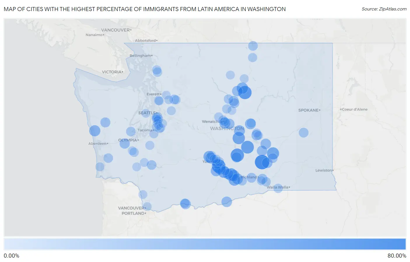 Cities with the Highest Percentage of Immigrants from Latin America in Washington Map