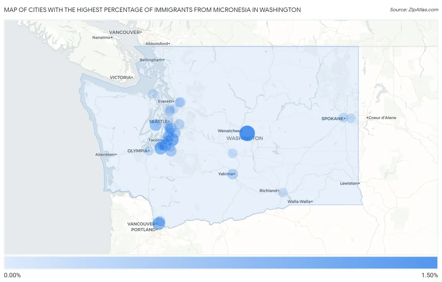 Cities with the Highest Percentage of Immigrants from Micronesia in Washington Map