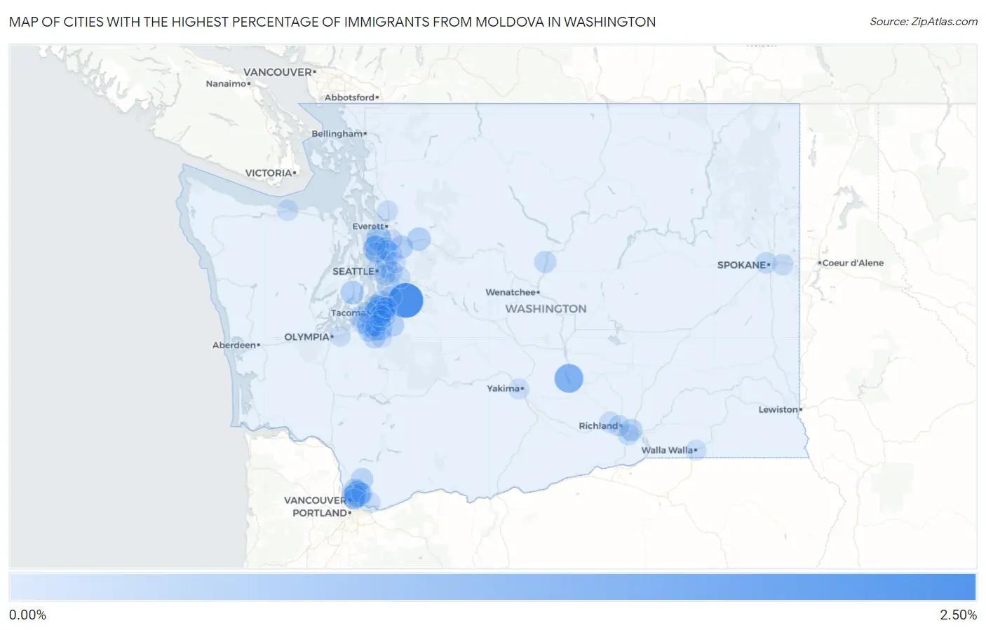 Cities with the Highest Percentage of Immigrants from Moldova in Washington Map