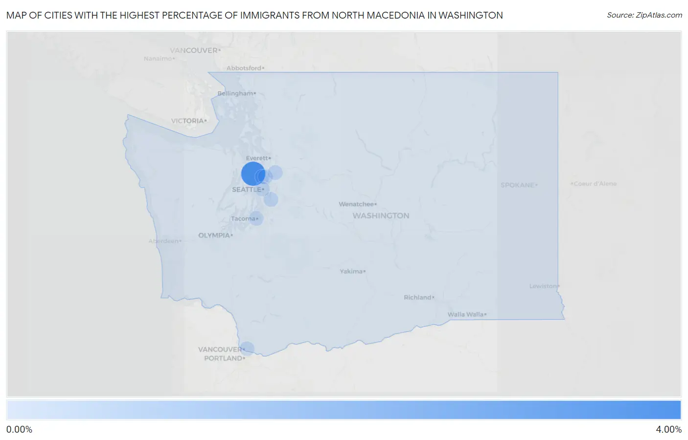 Cities with the Highest Percentage of Immigrants from North Macedonia in Washington Map