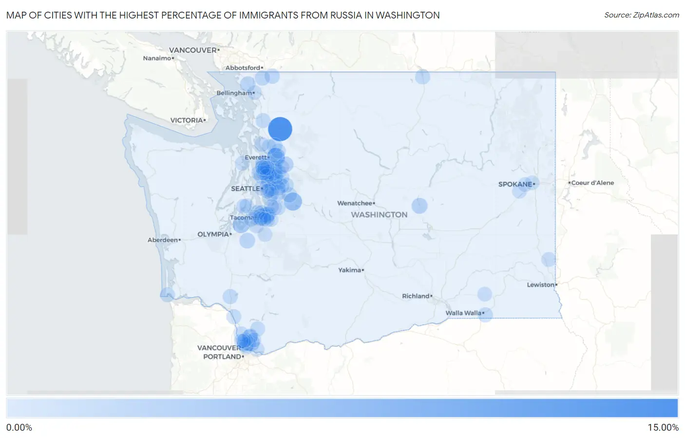 Cities with the Highest Percentage of Immigrants from Russia in Washington Map