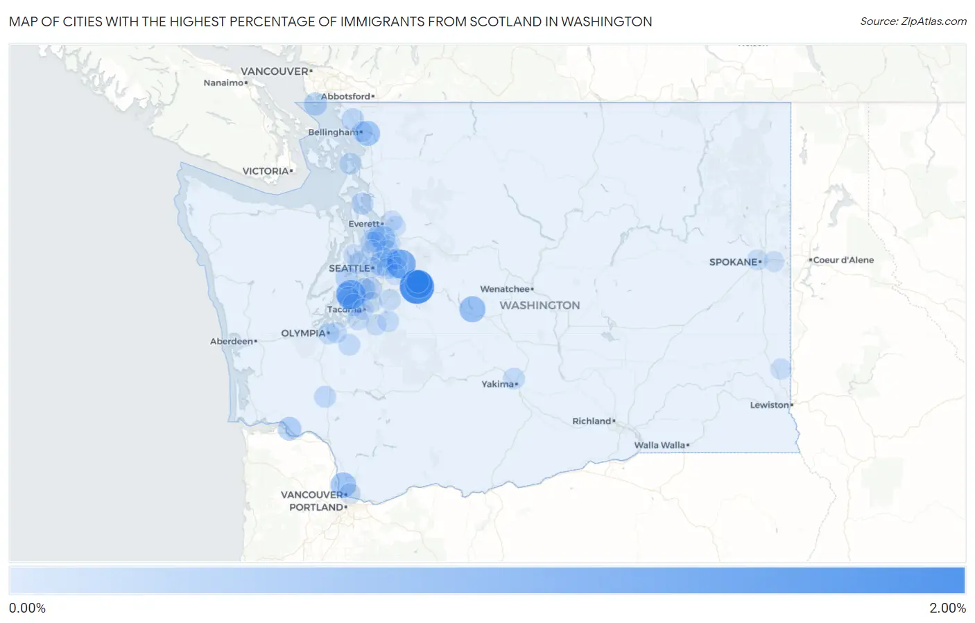 Cities with the Highest Percentage of Immigrants from Scotland in Washington Map