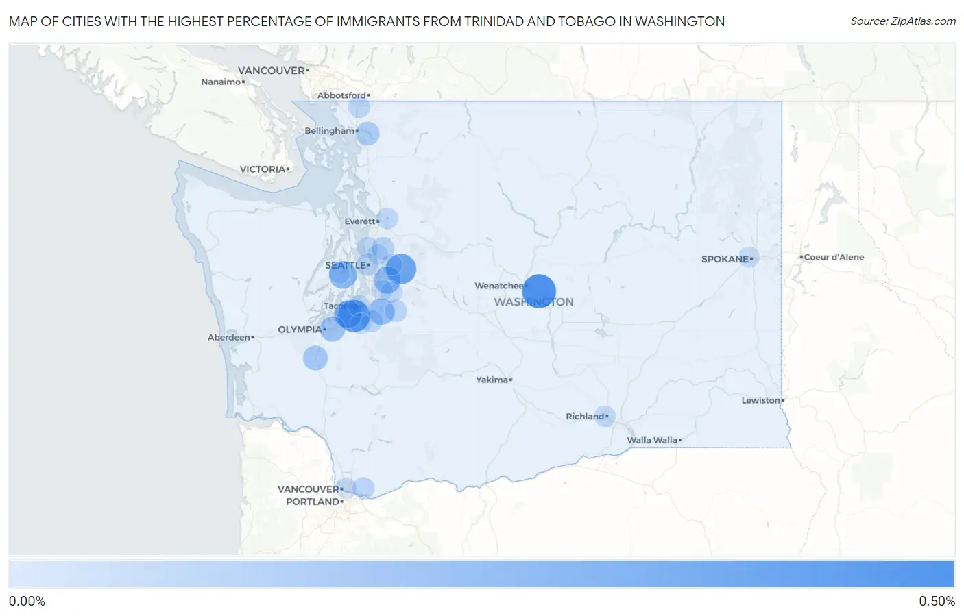 Cities with the Highest Percentage of Immigrants from Trinidad and Tobago in Washington Map