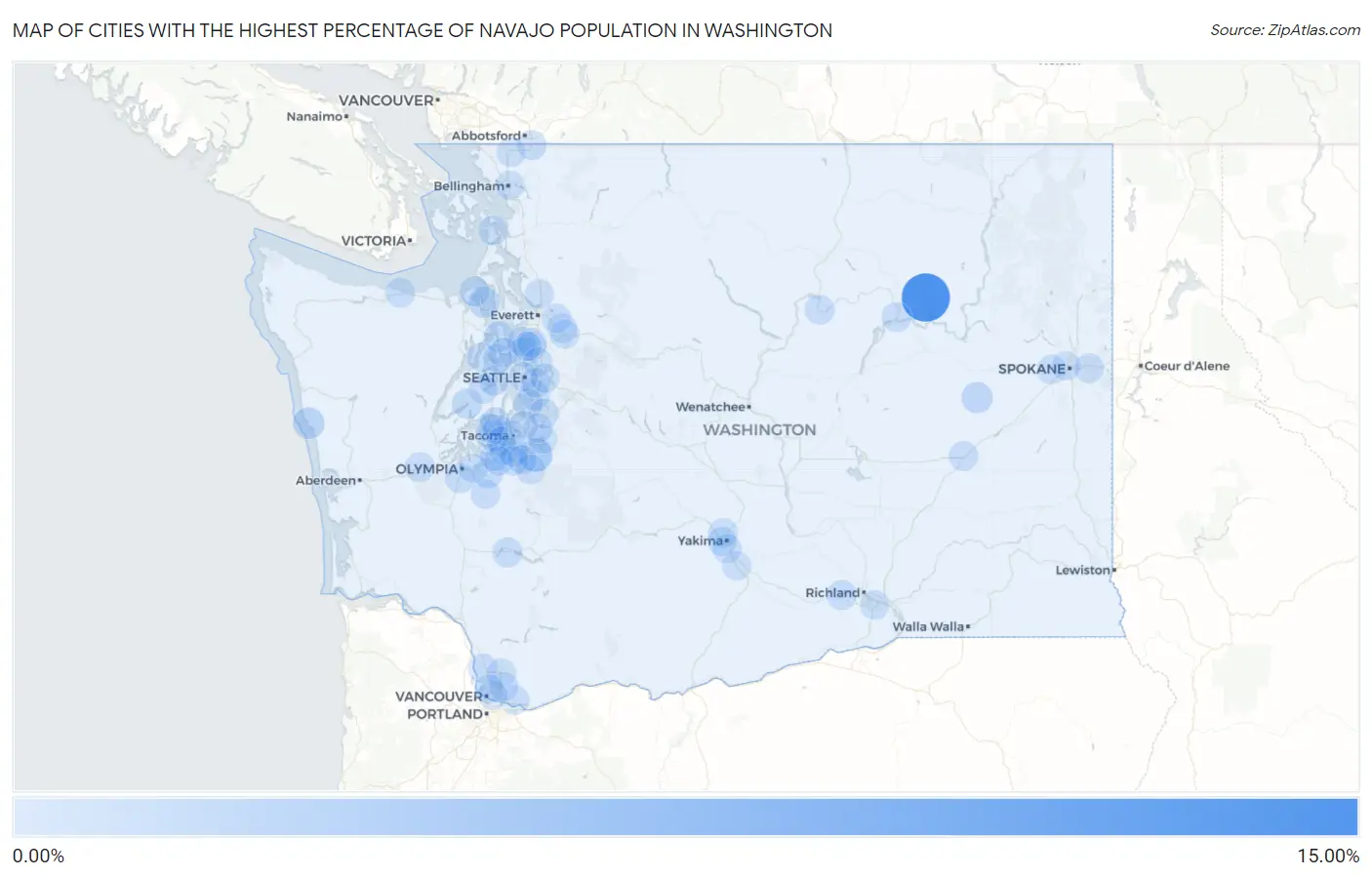Cities with the Highest Percentage of Navajo Population in Washington Map