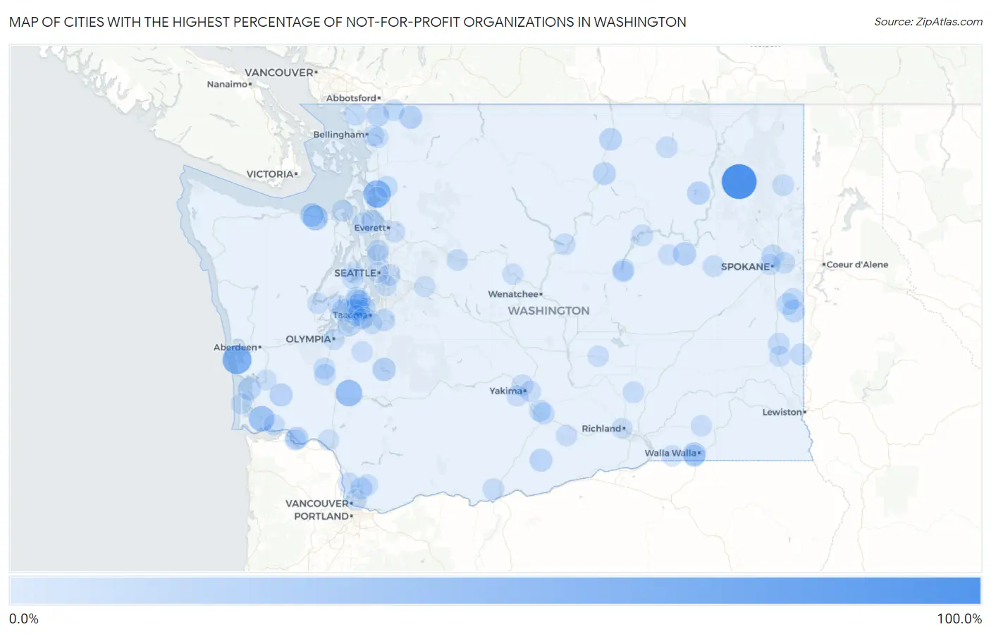 Cities with the Highest Percentage of Not-for-profit Organizations in Washington Map