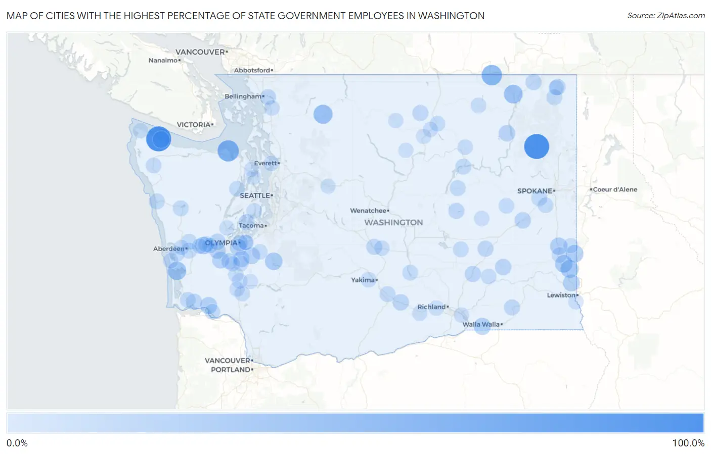 Cities with the Highest Percentage of State Government Employees in Washington Map