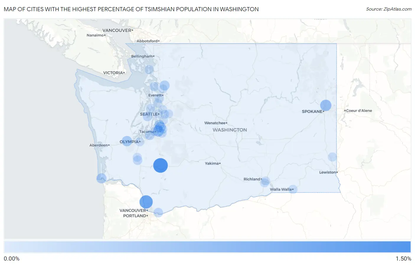 Cities with the Highest Percentage of Tsimshian Population in Washington Map