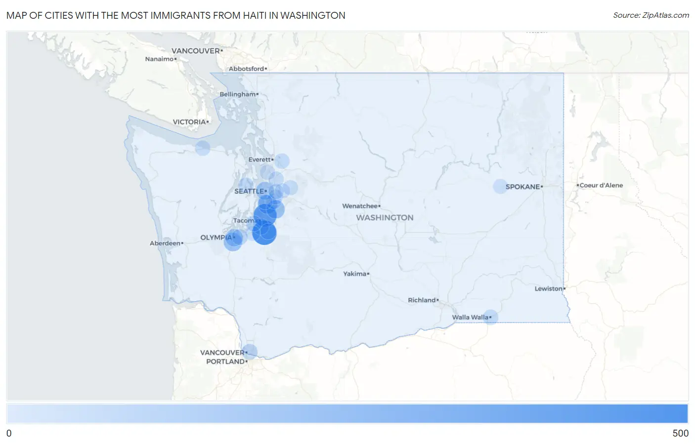 Cities with the Most Immigrants from Haiti in Washington Map