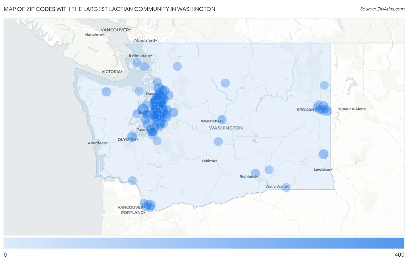 Zip Codes with the Largest Laotian Community in Washington Map