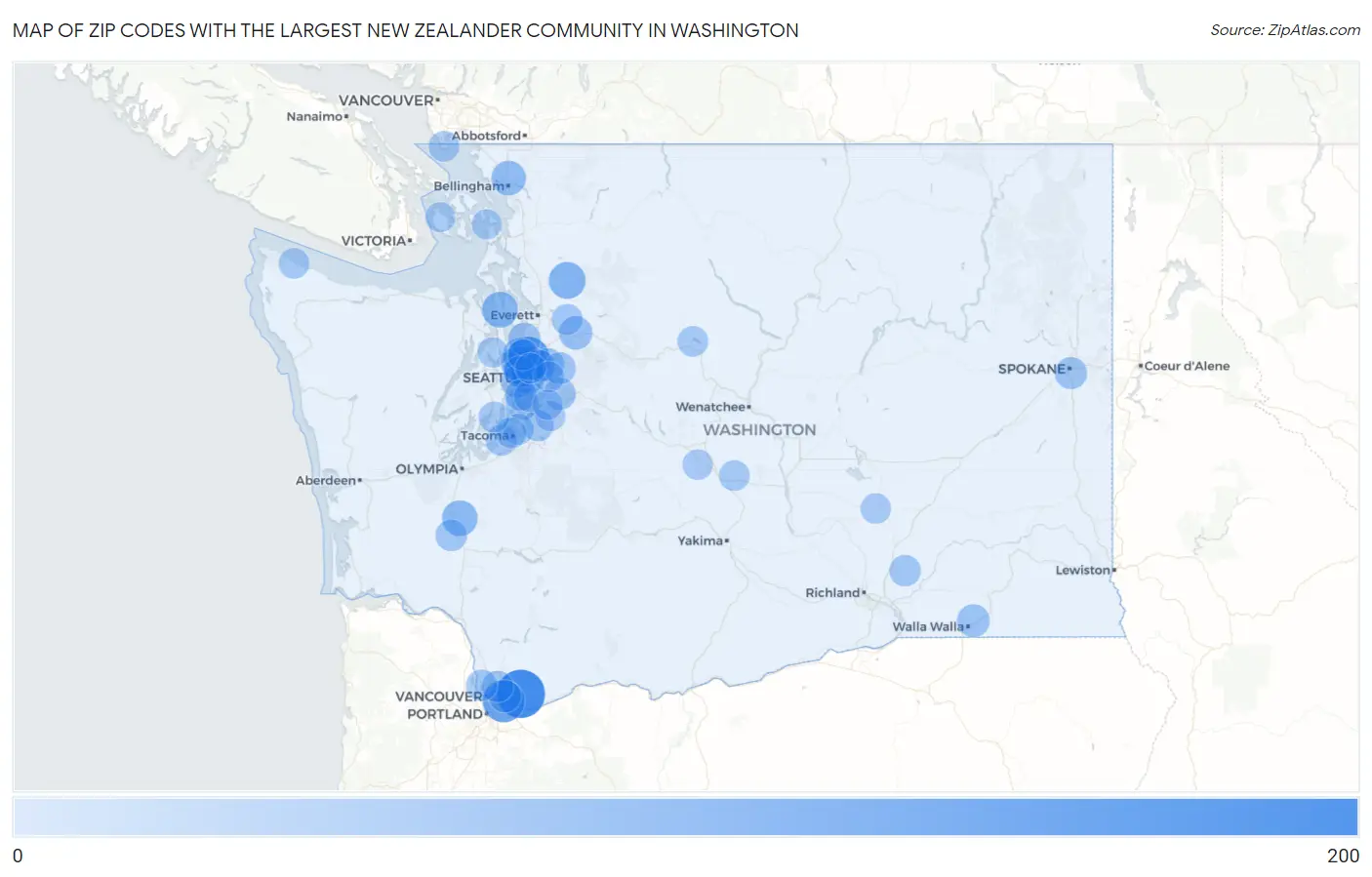 Zip Codes with the Largest New Zealander Community in Washington Map